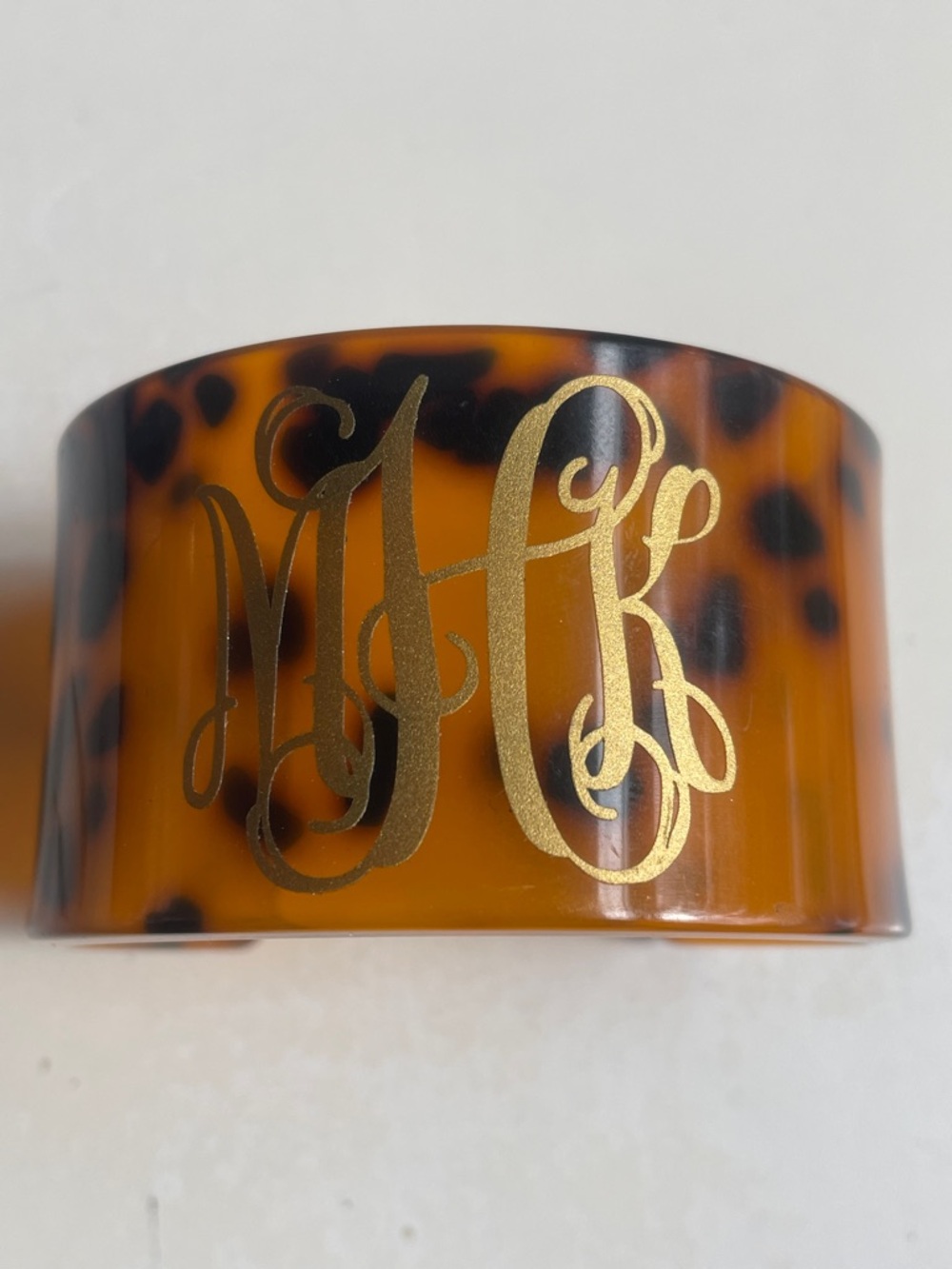 Tortoiseshell Acrylic Cuff Bracelet with Gold Monogram - Picture 2 of 3